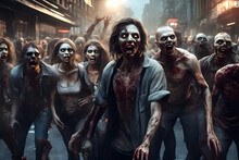 Zombie Horde. Zombie Apocalypse Scene. Generative Ai