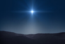 Star Of Bethlehem, Or Christmas Star. Bright Star In The Dark Blue Night Sky
