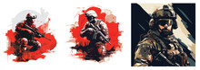 Modern Stylish Arts Collection Of Army Soilders, For Posters, Card, Book Covers, War, Independence Days