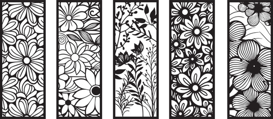 Decorative wall panels set, pattern with abstract flowers