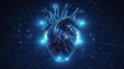 Human heart, Polygonal technology heart, background. Low poly blue, health concept, Generative ai