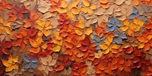 Generative AI, Closeup Of Impasto Abstract Rough Autumn Colors Art Painting Texture, Orange Fall Background