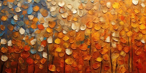 Wall Mural - Generative AI, Closeup of impasto abstract rough autumn colors art painting texture, orange fall background