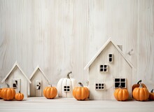 Home Autumn Decor With Cozy Fabric Pumpkins. Thanksgiving And Halloween Concept.
