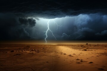 Wall Mural - Blue night thunderbolt desert. Generate Ai