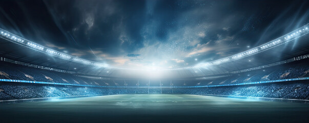 Wall Mural - Sport football stadium ar arena in night with green grass, vivid spotlights ,