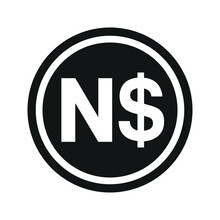 Namibian Dollar Coin Symbol. Black And White Flat Currency Icon. Currency Of The Namibia. Vector Illustration.
