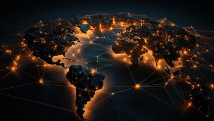Connection lines around the Earth's surface, future technology backdrop with circles and lines. Internet, social media, travel, or logistical concepts.