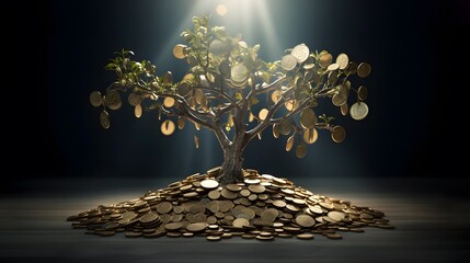 Wall Mural - Tree growing from the coins. finance and money management concept for SME.