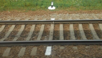 Poster - Fast-moving railway outside train window.