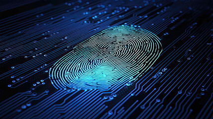 Biometrics. Digital processing of biometric fingerprint scanner. Surveillance and security scanning of digital programs and fingerprint for Digital Security and Identity Concept. Generative AI 