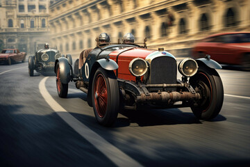 Vintage car race on a historic city circuit - Generative AI