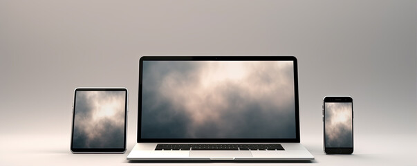 Mobile phone mockup and laptop monitor on transparent background.