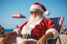 Santa Claus Beach Chair In Sunglasses. Generate Ai