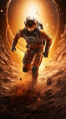 Wall Mural - Astronaut running from the Martian storm, Generative AI