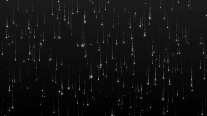 Poster - Digital binary data, streaming code background. background matrix. Hacker programming coding concept. Falling glowing white particles on a black background. 4K animation.