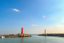 A Sea View With A Lighthouse And Blue Sky In Haeundae Cheongsapo Port, Busan, Korea