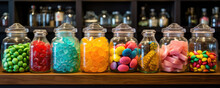 Jars Filled With Assorted Multicolored Candies.