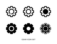 Gear Icon Set With Line, Solid, Mixed Style. Vector Illustration.