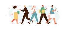Modern People Going To Work. Hurrying Businessmen, A Crowd In The Morning, Rush Hour, City Life. Vector Illustration