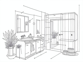 Kitchen idea schematic drawing. AI generated illustration