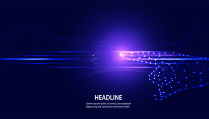 Fototapete - Abstract background digital concept hand is pointing speed light On a blue-purple background