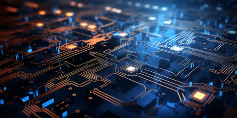 Abstract futuristic technology wallpaper. Modern processor in a chip board