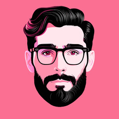 Wall Mural - Retro hipster man with beard and glasses.