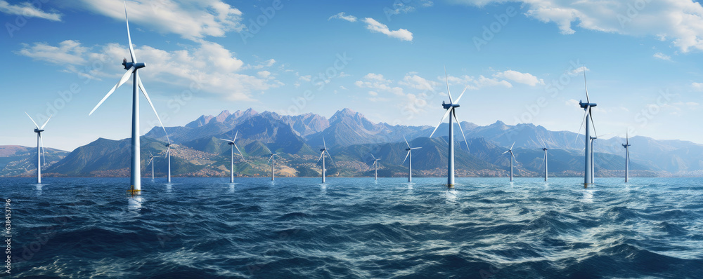 Green energy concept banner design with wind turbines and solar panels ...