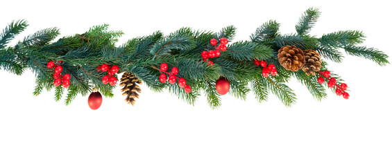 Wall Mural - Christmas garland on white