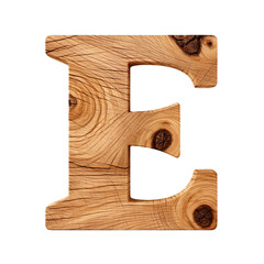 Rustic 3d wooden letter E, wood typography font, alphabet abc, isolated on transpartent background png (Generative Ai)