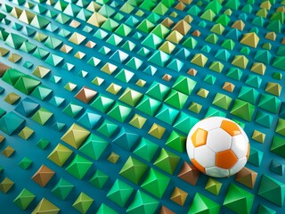 Wall Mural - football ball 3d object. 3d illustration. graphic background element. sport abstract backdrop. soccer render design competition concept art. digital technology element beautiful lighting ground empty