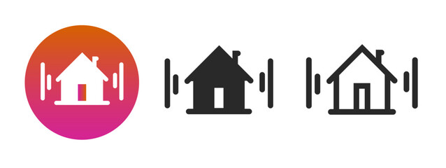 Poster - Smart home digital automation icon vector, house alarm system technology and remote control monitoring logo pictogram simple outline line art silhouette, office security radio tech signal image