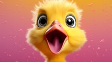 Surprised Cute Little Yellow Duck With Its Mouth Open