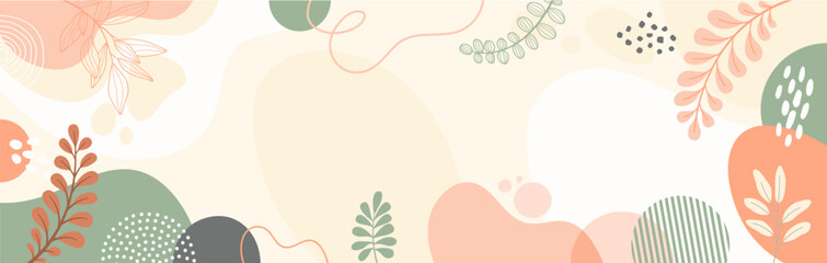 Aufkleber - Design banner frame background .Colorful poster background vector illustration.Exotic plants, branches,art print for beauty, fashion and natural products,wellness, wedding and event.