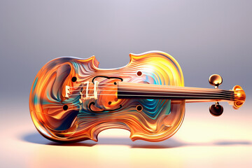 Aufkleber - An abstract geometric style rendering of a Violin, with its curved body and strings composed of intersecting geometric shapes and soft, soothing color gradients. Generative AI technology