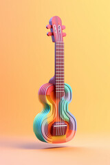 Aufkleber - An abstract geometric style rendering of a Ukulele, with its curved body and strings composed of intersecting geometric shapes and soft, soothing color gradients. Generative AI technology
