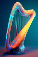 Wall Mural - An abstract geometric style rendering of a Harp, with its curved body and strings composed of intersecting geometric shapes and soft, soothing color gradients. Generative AI technology