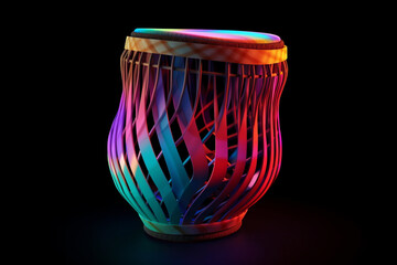 Fototapete - An abstract geometric style rendering of a Djembe, with its curved body and strings composed of intersecting geometric shapes and soft, soothing color gradients. Generative AI technology