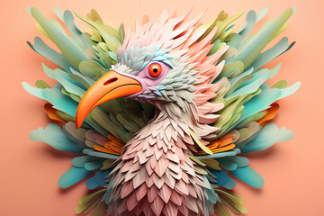 Aufkleber - a pastel-colored geometric-style archaeopteryx artwork with intricate geometric shapes and soft past