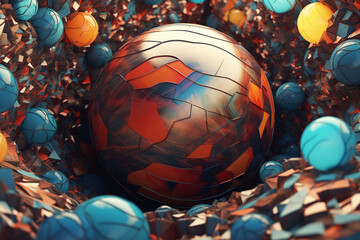 Leinwandbilder - a geometrically inspired planet with intersecting lines and geometric forms. Generative AI technology