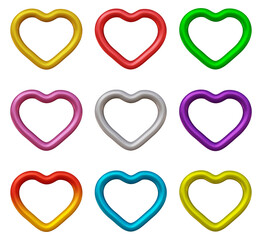 Poster - Set of heart symbol icon isolated on transparent background in 3d rendering. Love sign logo for Romantic and wedding