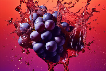 Aufkleber - An vibrant photograph Cabernet Sauvignon grape splashed in bright paint, contemporary background. Generative AI technology