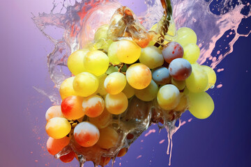 Aufkleber - An vibrant photograph Chenin Blanc grape splashed in bright paint, contemporary background. Generative AI technology