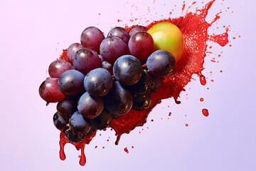 Aufkleber - An vibrant photograph Grenache grape splashed in bright paint, contemporary background. Generative AI technology