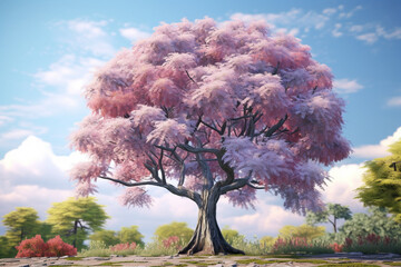 Poster - A pastel-colored Ash tree with a majestic mane, rendered in soft hues of pink, purple, and blue, exuding a serene and regal presence. Generative AI technology
