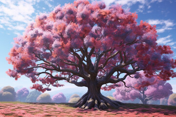 Poster - A pastel-colored Maple tree with a majestic mane, rendered in soft hues of pink, purple, and blue, exuding a serene and regal presence. Generative AI technology