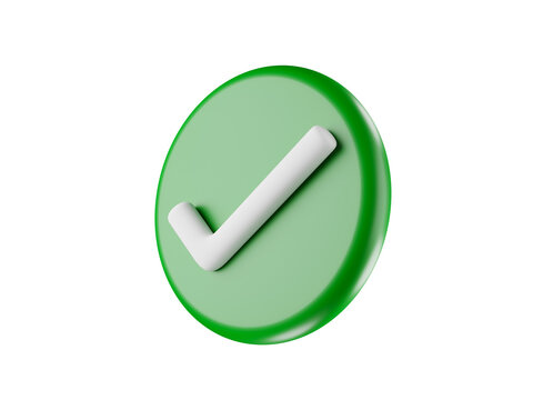 3D rendering The green checkmark symbol flies in the air.