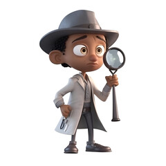 Wall Mural - Cartoon detective with a magnifying glass isolated on a white background