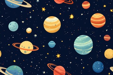 Wall Mural - seamless pattern with cartoon planets and stars. generative ai